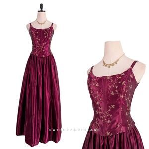 Vintage McClintock Prom Dress Maxi Gown 4 Red Goth Princess Corset 90s Storybook